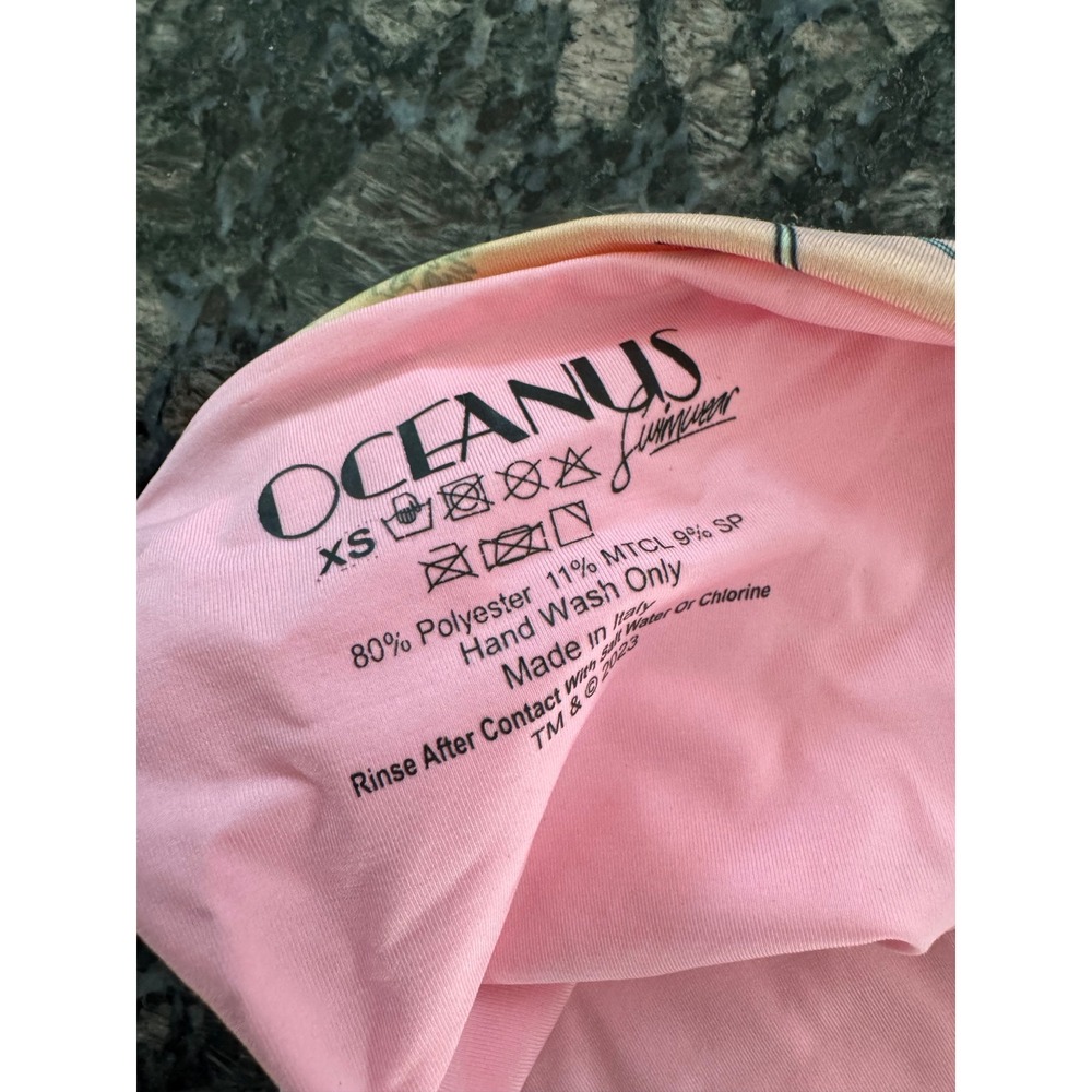 Oceanus Swimwear Lou Bikini Bottom Pink Tropical Landscape Side Tie‎ XS New - Picture 7 of 7